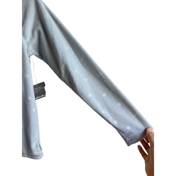 New! Eddie Bauer Star Pattern Light Blue Fleece 1/4 Zip Size Small High Neck - Picture 4 of 7